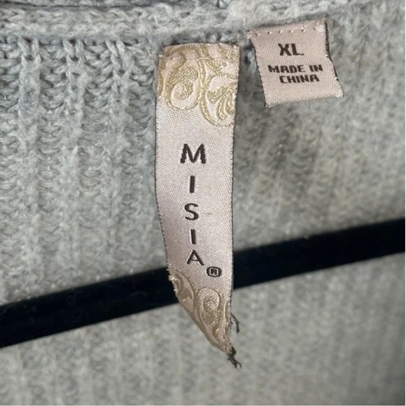 MISA Long Line Cable Knit Cardigan Gray Grey Size XL Excellent Condition Acrylic - Picture 3 of 3